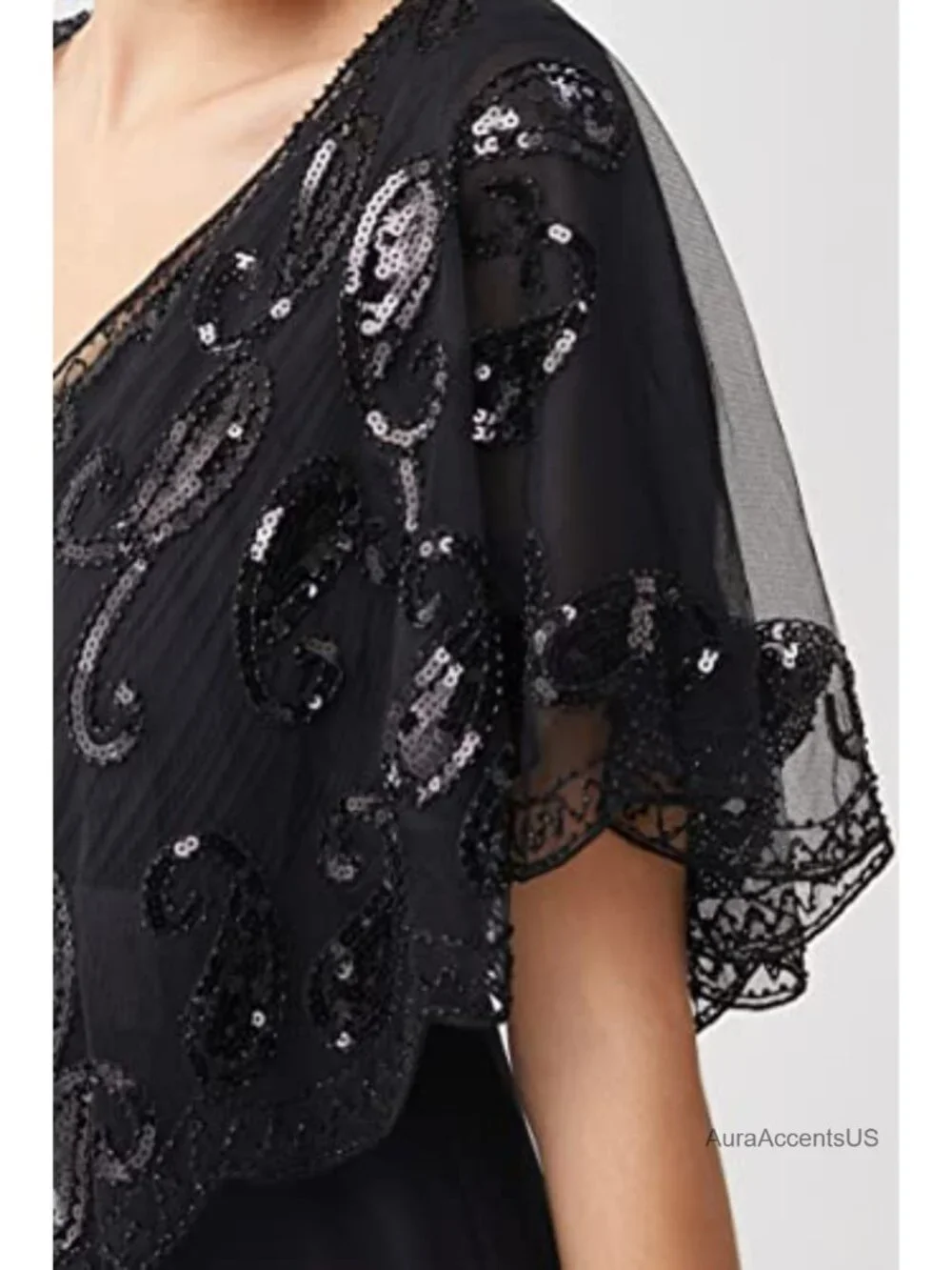 Sequin Beaded Evening Cape Shawl Wrap 1920s Flapper Gatsby Cover Up One Size